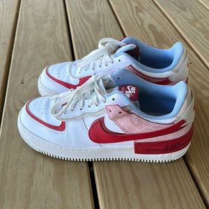 Red white and blue Nike Air Force 1 shadows